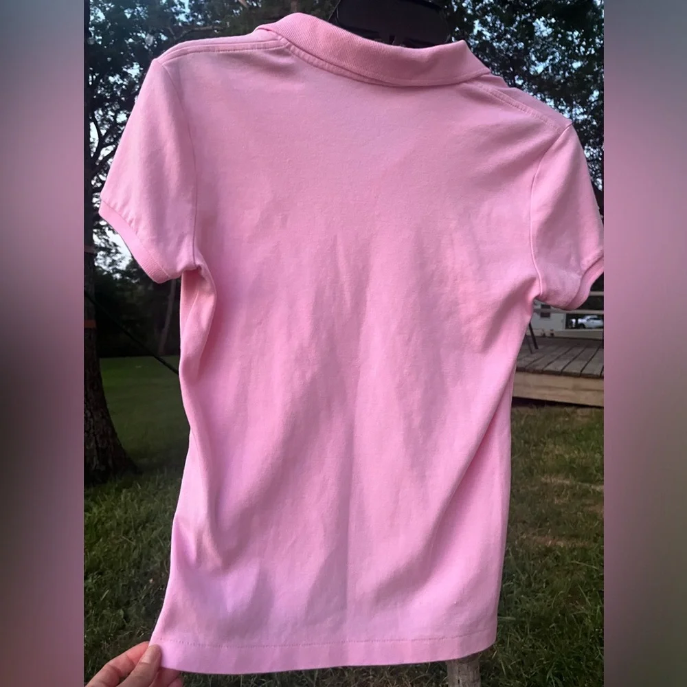 Ralph Lauren Pink Polo Buttoned Collared Shirt Yellow Logo Emblem Girls 14-16
